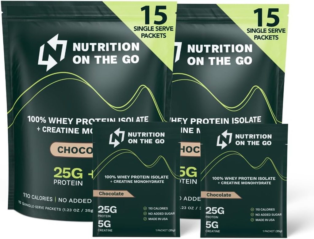 Go Whey proteini, 25g proteini + 5g Tinatine – Single-Serve Travel Protein Toz – Chocolate (30-Pack)
