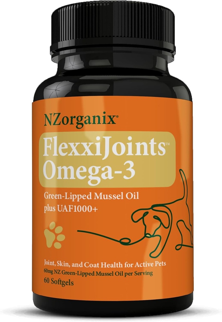 FlexxiJoints Omega-3 Hip ve Ortak Supplement • Köpekler için Yeşil Dolu Mussel Omega-3 Yağı • 100% Yeni Zelanda Yeşil Elli Mussels (60 Softgels)