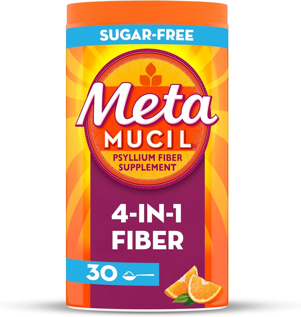 Metamucil 4 1 Günlük Fiber Supplement Toz, Fiber Toz Digestive Health ve Regularity*, Sugar-Free, Orange, Doğal Kaynaklanan Psyllium Fiber, 30 tatlı