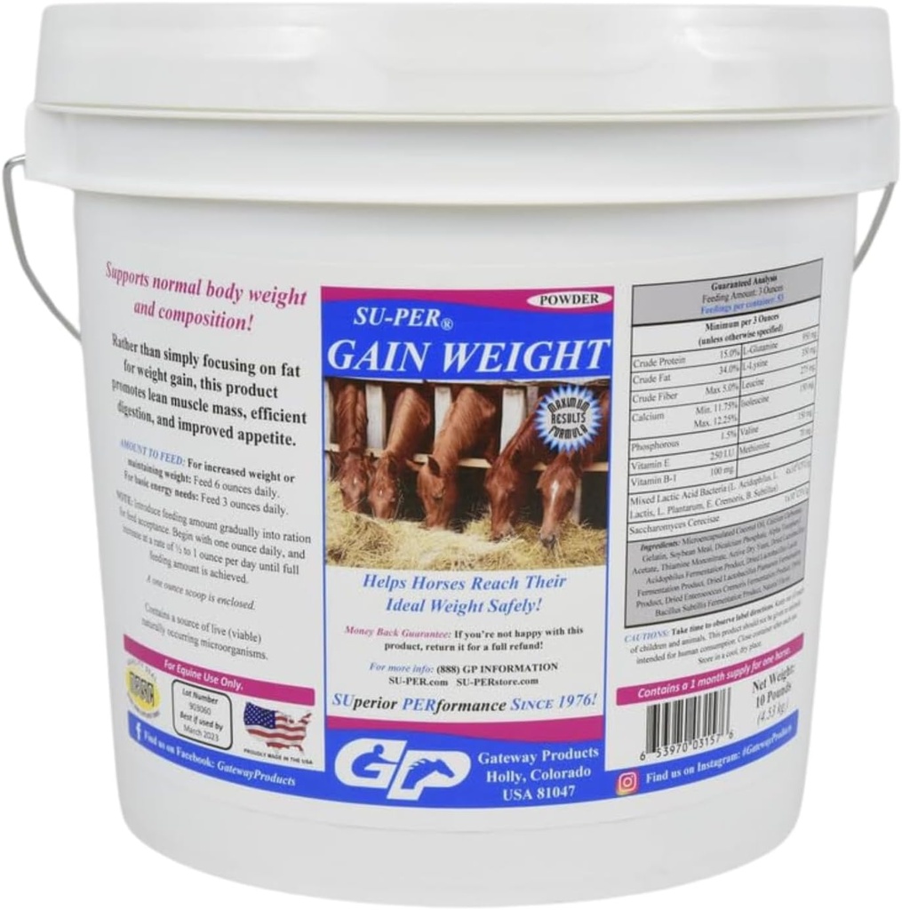 SU-PER Atlar için Kilo Vermek - Atlar için Equine Supplement Kilo Vermek - Lean Muscle Mass, Digestion & Appetite - 10 Pound, 1 Moon Supply