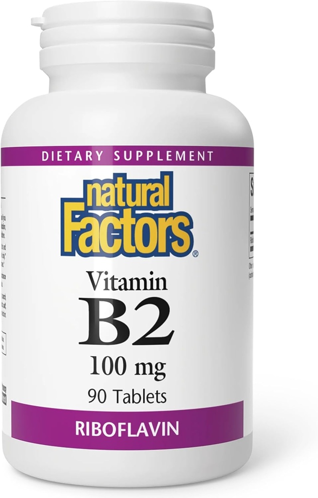 Doğal Faktörler - B2 Riboflavin 100 mg, Energy & Normal Metabolism için Destek, 90 Tablet