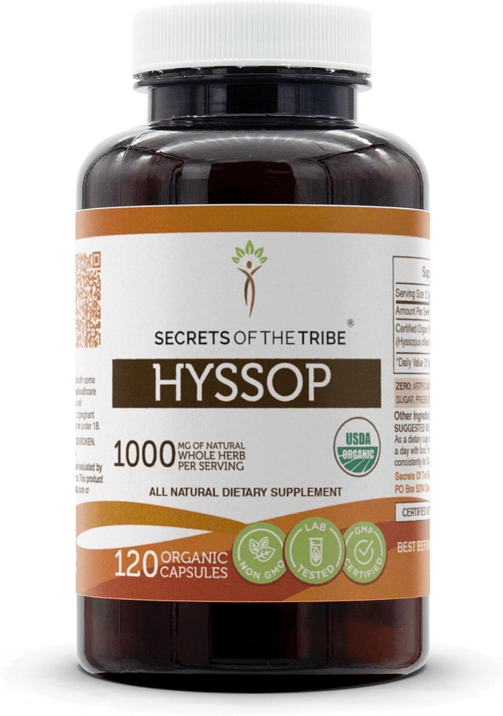 Tribe Hysop USDA Organik Capsules | Sertifikalı Organik Vejetaryen Capsules, Herbal Diyet Tamam | Hyssopus officinalis Kuru Herb (120 Kont)