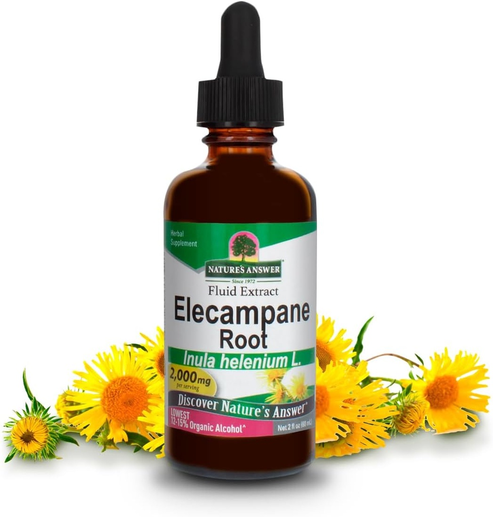 Απάντηση της φύσης Elecampane Root 2 oz. Χαμηλή οργανική αλκοόλη 2000mg - συμπλήρωμα βοτάνων - Μη ΓΤΟ & Κόσερ - Χαμηλή γλουτένη αλκοόλ 100% Vegan - 2 FL Oz