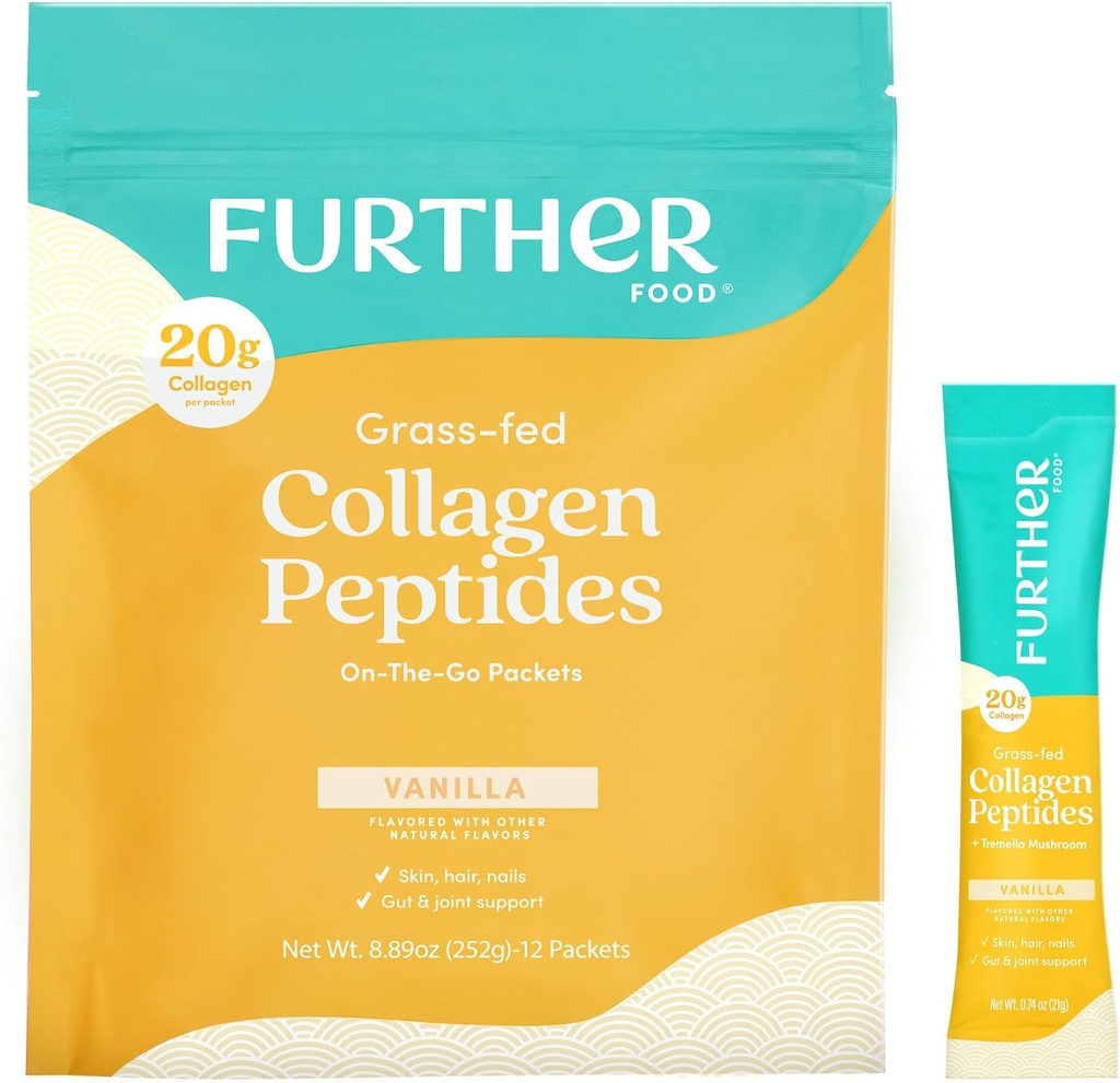 Περαιτέρω τρόφιμα Vanilla Collagen Peptides Peptides Powder Stick Packs, Grass-Fed Pasture-Raised Hydrolyzed Type 1 & 3 Protein, Gut Health + Joint, Hair, Skin, Nails, Paleo Keto Sugar-Free 8,89 oz