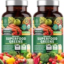 2-Pack N1N Premium Organic Green Superfood, Fruits & Veggies [28 Ισχυρά Συστατικά] Φυσικό συμπλήρωμα με Alfalfa, Beet Root & Tart Cherry για την ενέργεια, την ανοσία, την πέψη, 120 Ct