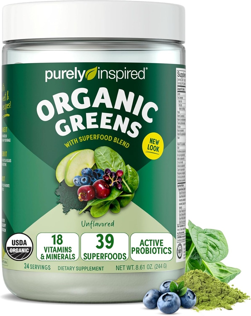 Safly Inspired Organic Green Toz Smoothie Mix, Unflavored (24 Hizmet) - Spirulina & Chlorella for Gut Health - Vegan & Gluten-Free