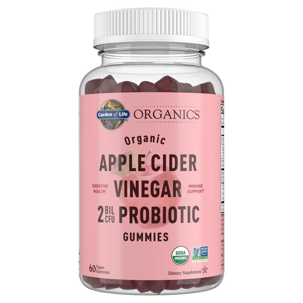 Life Apple Cider Vinegar Probiyotik Gummies USDA Organik ACV Gummy Vitamins, 2 Milyar CFUs, Tüm Gıda Vitamini B12-60 Vegan, Digestion & Immunity for Digestion & Immunity