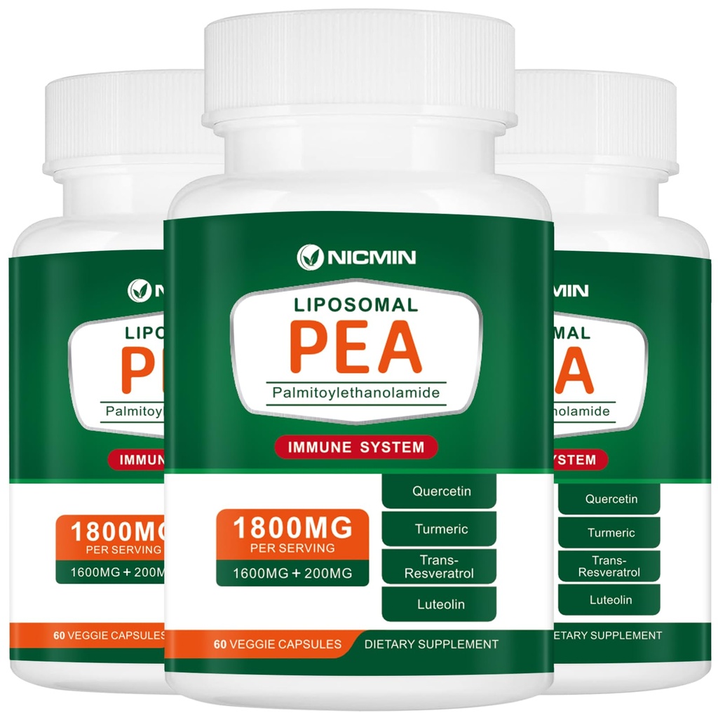 1600MG Palmitoylethanolamide 99% with Luteolin & Quercetin, High Absorption, Pea Supplement 180 Capsules