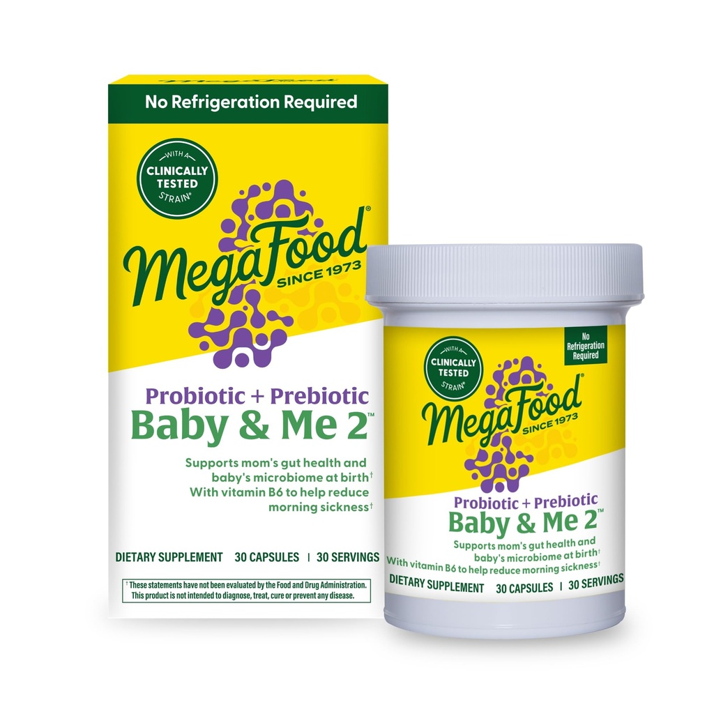 MegaFood Baby & Me 2 Prenatal Probiyotik, Vejetaryen Hamile Prebiyotikler ve Kadınlar için Probiyotikler, Digestive Health & Immune Support with B6 for Morning Hastaness Relief, 30 Capsules