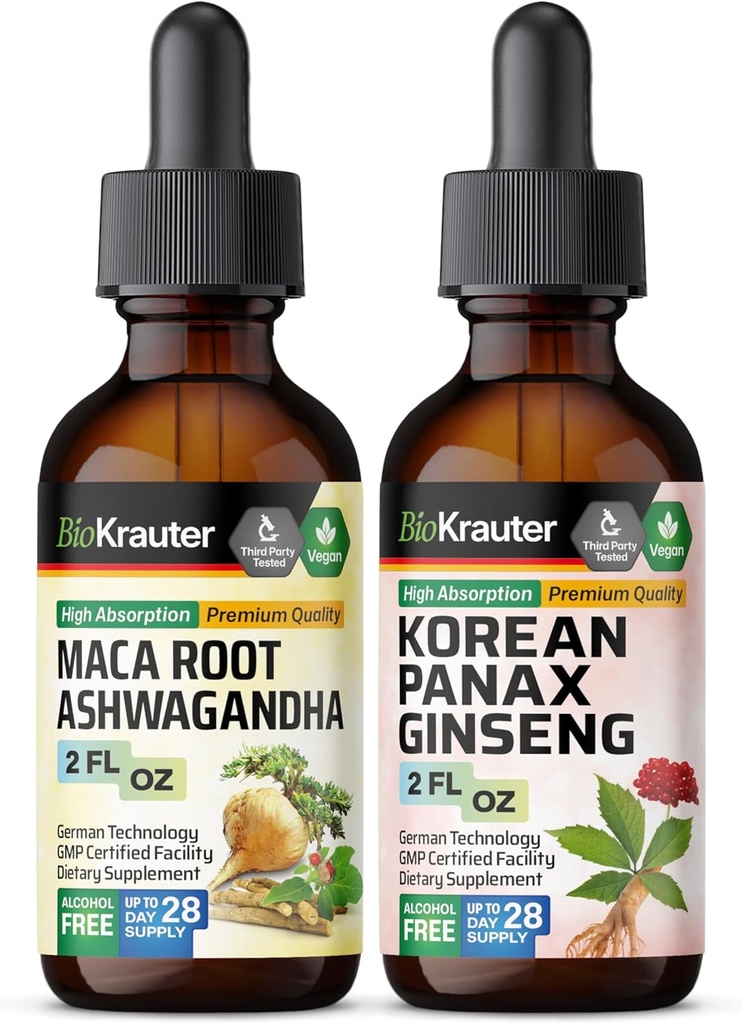 BIO KRAUTER Maca Root Ashwagandha Βάμμα 2 Fl. Oz. & Korean Panax Ginseng Βάμμα 2 Fl. Oz.