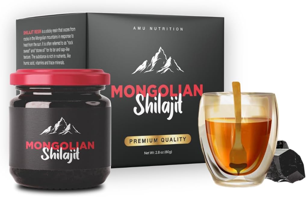 AMU NUTRITION Pure Organic Mongolian Shilajit Resin - Συμπλήρωμα Shilajit Ιμαλαΐων για άνδρες και γυναίκες, 100% καθαρό, φυσικό, και μαύρο Shilajit Resin - Φυσική πηγή Fulvic Acid (50 γραμμάρια)