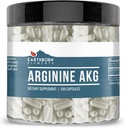Earthborn Elements Arginine AAKG 200 Capsules, Pure & Undiled, No Wordss