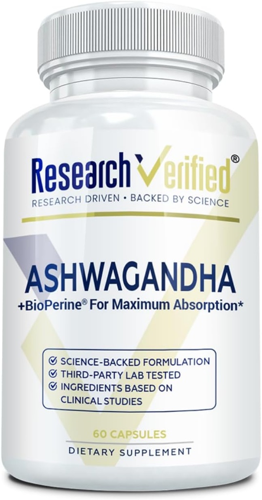 Έρευνα Επαληθευμένο Ashwagandha 1500mg Μέγιστη δύναμη με Bioperine και Ginger Root, Ενίσχυση Γνωστική λειτουργία - 60 Vegan Φιλικές κάψουλες (1 μπουκάλι)