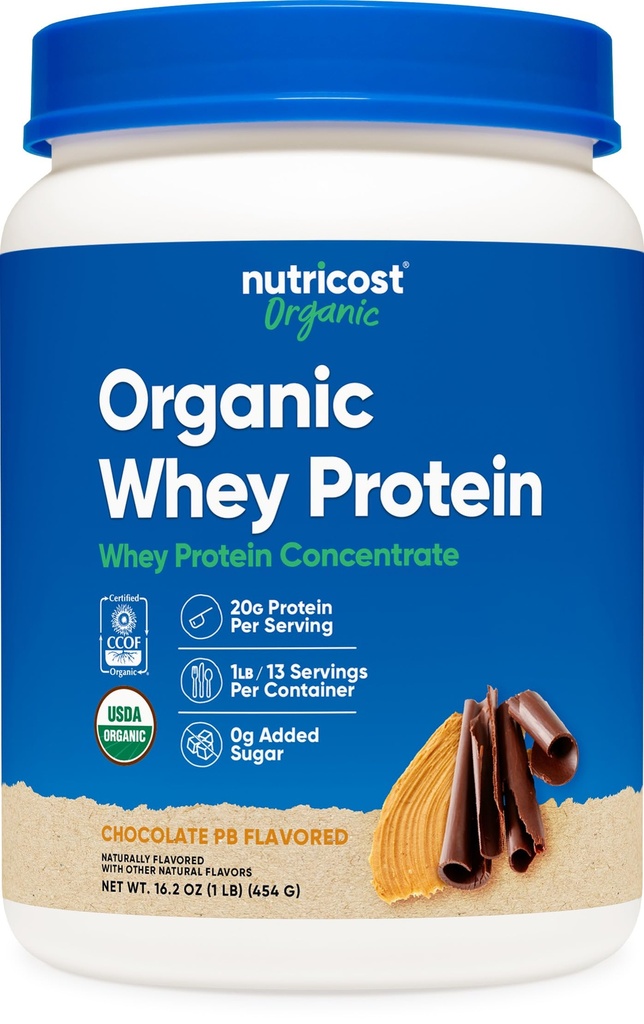 Nutricost Οργανικό συμπύκνωμα πρωτεΐνης ορού γάλακτος, Σοκολάτα Φυστικοβούτυρο Γεύση, (1LB) - Χωρίς γλουτένη, μη ΓΤΟ