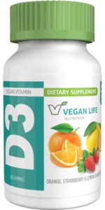 Vegan Yaşam Beslenmesi - Çocuklar ve Yetişkinler için D3 Gummies (1000 IU) - Gluten-Free, Non-GMO, Supports Bone Health and Immune System - 60 Gummies