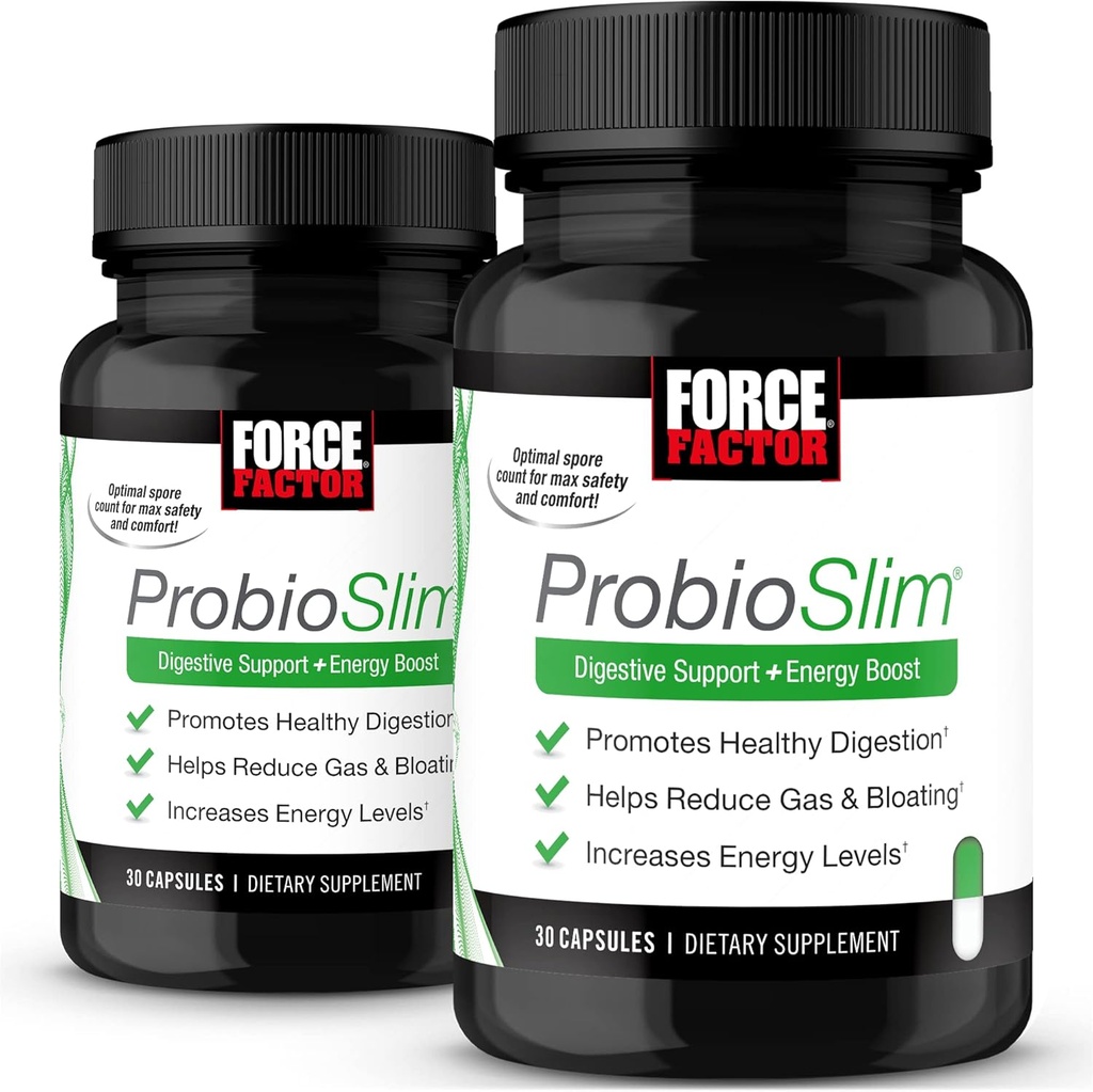 FORCE FACTOR ProbioSlim, 2-πακέτο, συμπλήρωμα προβιοτικών για τις γυναίκες και τους άνδρες με προβιοτικά και εκχύλισμα πράσινου τσαγιού, Μειώστε το αέριο, Bloating, δυσκοιλιότητα, υποστήριξη Digestive υγεία & υγεία κόκκων, 60 κάψουλες