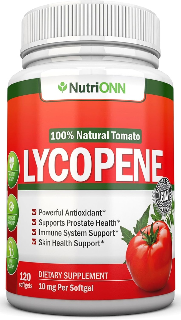 Lycopene - 10MG - 120 Softgels - 3 Ay Supply - Premium Quality Antioksi - %100 Doğal Domates - Prostate Health için Büyük, Immune System Support, Heart Health and Eyesight Support