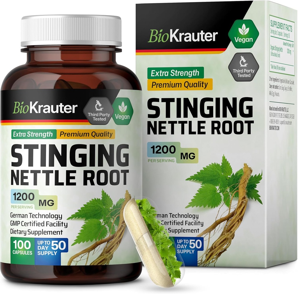 BIO KRAUTER Κάψουλες Βήτα Στίγμα 1200 mg - 100 Φυσικό ούρα & Γενική Υποστήριξη Καπάκια - Ρίζα Νετλ σκόνη (Urtica Dioica) - Μη ΓΤΟ