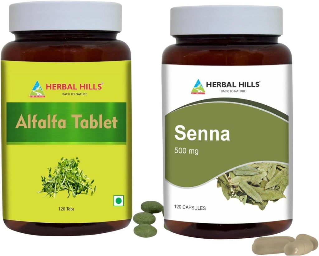 HERBAL HILLS Alfalfa Tablet ve Senna Leaf Capsules 2 Combo