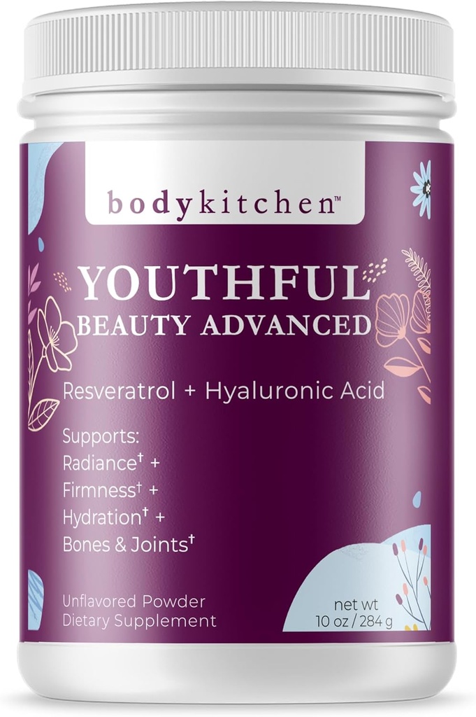 Body Kitchen Youthful Beauty Advanced, Collagen, Toz for Beautiful Hair Skin Nails, Resveratrol and Hyaluronic Acid for Anti-Aging & Antioksi Support, Grass Fed ( 1)