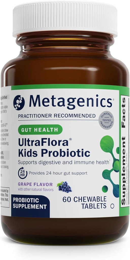 Metagenics UltraFlora Kids Probiyotik - 10 Milyar CFU - Çocuk Probiyotiki - Digestive Health & Immune Health* - For Ages 3 & Up - 60 Tabletler