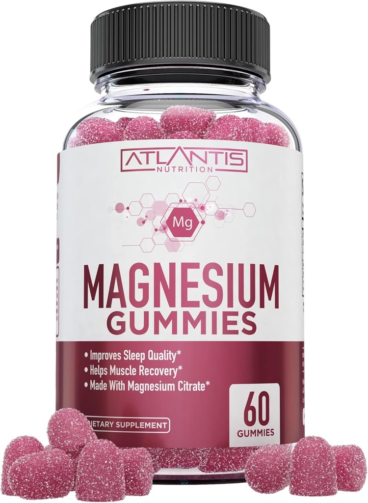 Atlantis Beslenmeleri Gummies – 770 mg Magnezyum Çocuklar ve Yetişkinler için Citrate | Destekler Kas Kurtarma, Eases Cramps, Tavsiyeler Calmness & Better Sleep | 60 Vegan Gummies