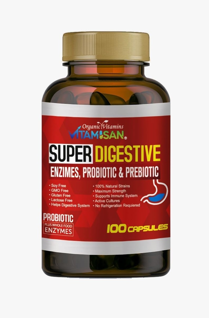 VITAMISAN Sales Biliares Digestive Enzymes Pancreatin Enzimas Digestivas probiyotik ve prebiyotik 100 caps