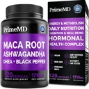 6-σε-1 Βιολογικές κάψουλες ρίζας Maca Ashwagandha 1710mg με εκχύλισμα φρούτων DHEA και Black Pepper για γυναίκες και άνδρες - Μαύρο συμπλήρωμα Maca για Stamina, Bone και Mood συμπλήρωμα υποστήριξης, 120 καταμέτρηση