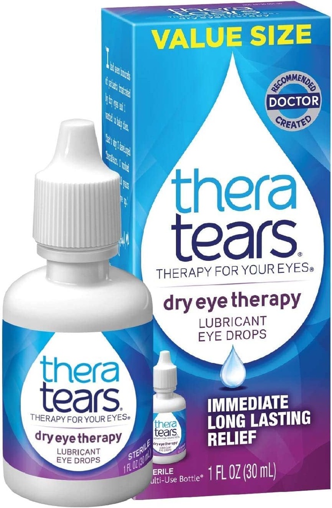 TheraTears Kuru Eye Therapy Lubricant Eye Drops Twin Pack, (2 x 30mL Şişe) + 1.0 Fl Oz Şişe