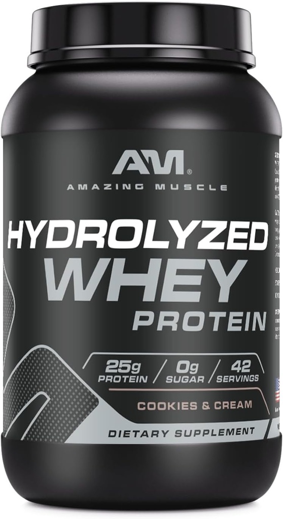Şaşırtıcı Kas Hydrolyzed Whey Protein Isolate Cookies & Cream Flavor Supplement | 25 G Protein | 3 Lb (1.36 kg | ABD'de Made in USA