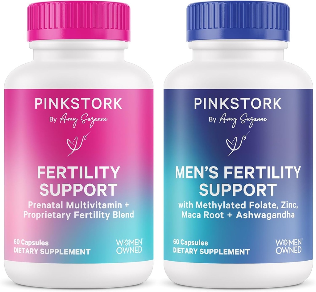Pink Stork & Blue Stork His and Hers Fertility Bundle: Συμπληρώματα γονιμότητας για γυναίκες, συμπληρώματα γονιμότητας για άνδρες, γονιμότητα Προγεννητική βιταμίνη, Vitex, Ινοσιτόλη, Folate, Βιταμίνη B6, 60 κάψουλες