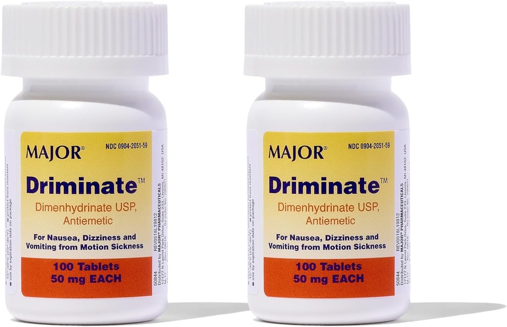 MAJOR Drminate - Dimenhydrinate 50 mg Hareket Hastalığı Tabletleri - Anti-Nausea Tıp - 100 Tablet (2 Pack)