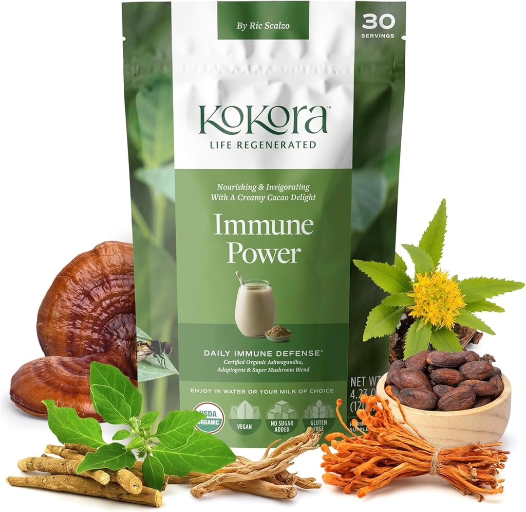 Immune Power - Organik Ashwagandha Root Toz Toplantısı - Coluding Cordyceps & Reishi Mushrooms - Sağlıklı Immune Response* - Vegan, Gluten Free, Nodrew Sugar - 30 Hizmet - 120g