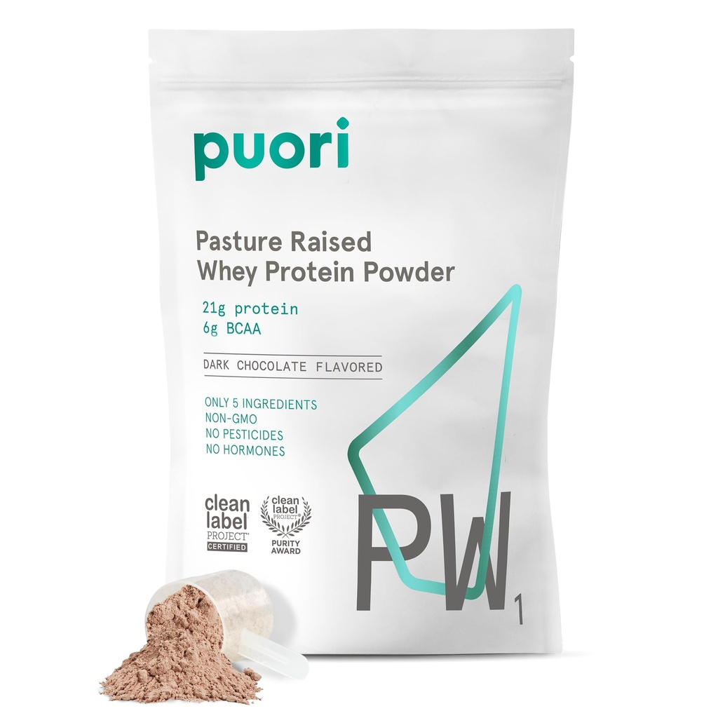 Puori Whey Protein Toz, Dark Chocolate - PW1 Pasture-Raized, Grass-Fed Whey Protein Toz Asitleri içeren Toz İçecek Mix - Kas ve Kurtarma için Post-Workout Supplement - 30 Hizmet