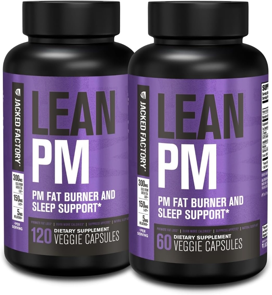 Jacked Factory Lean PM Night Time Fat Burner, Sleep Aid Supplement, & Appetite Suppressant for Men and Women - 180 Stimulant-Free Veggie Kilo Kayıp Diyet Pills