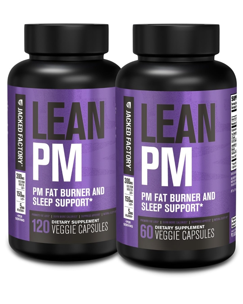 Jacked Factory Lean PM Night Time Fat Burner, Sleep Aid Supplement, & Appetite Suppressant for Men and Women - 180 Stimulant-Free Veggie Kilo Kayıp Diyet Pills