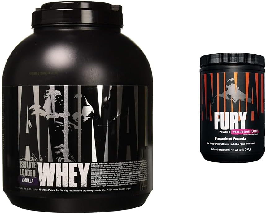 Animal Whey Isolate Whey Protein Tozu - Post Workout and Recovery & Fury Pre Workout Toz Supplement for Energy and Focus 5g BCAA 350 mg Caffeine Nitrik Membran