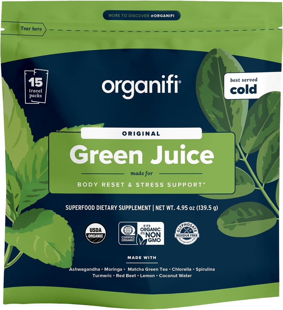 Organifi: GO Packs - Green Juice - Organik Superfood Supplement Toz - 15 Seyahat Paketleri - Organik Vegan Yeşiller - Hydrates ve Revitalizes