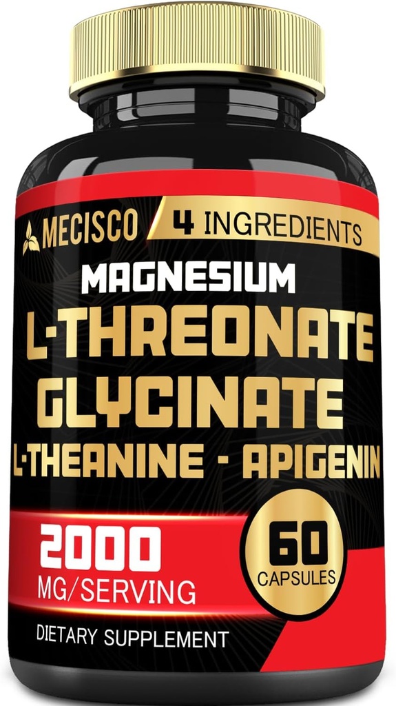 2000 mg Magnezyum L Threonate Supplement with Magnezyum Glycinate, L-Theanine & Apigenin - 60 Capsules - Pozitif Mood, Beyin Sağlığı, Unutma ve Kas Büyüme Desteği