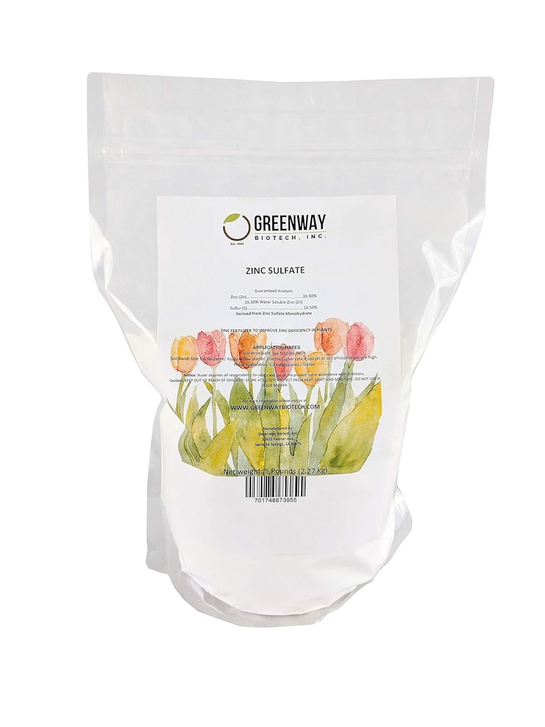 Greenway Biotech, Inc. Zinc Sulfate Powder 35,5% Monohydrate Plus 16,5% Sulfur (5 Λίρες)