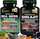 Sea Moss Shilajit Combo Bundle Capsule, Black Seed Oil, Ashwagandha, Rhodiola Rosea, Burdock, Turmeric, Ginger, VitC, VitD3, Όλα σε ένα συμπλήρωμα, 120 κάψουλες, Hanal, Vegan, USDA Organic