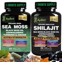 Sea Moss Shilajit Combo Sche Capsule, Black Seed Oil, Ashwagandha, Rhodiola Rosea, Burdock, Turmeric, Ginger, VitC, VitD3, All in One Supplement, 120 Capsules, Hell, Vegan, USDA Organic