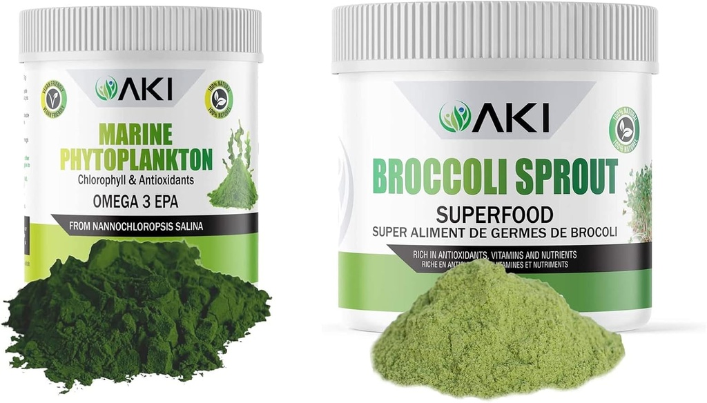 AKI Bli Sprout Toz (5.29oz / 150g) ve Deniz Phytoplankton Toz (2 Oz / 57G) - Bitki bazlı Proteinler ve Vitaminlerde İdeal | Vegan & GMO Free