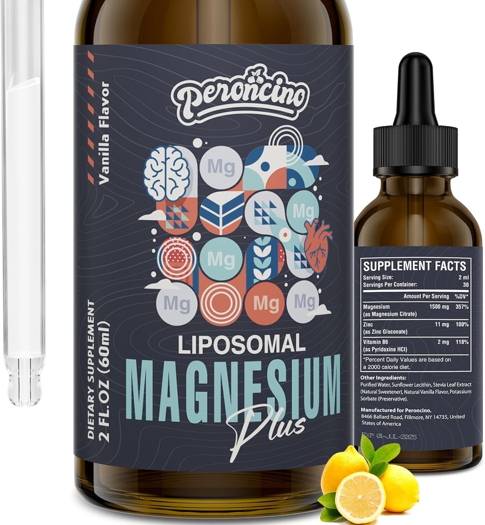 Liposomal Magnezyum Gut ve Bone Health, Mood ve Stres Yönetimi için Citrate Drops for Gut and Bone Health, Mood and Stres Yönetimi, Vitamin B6 ve çinko Gluconate 60 ml ( 1)