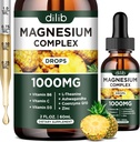 Triple Complex Supplement, Magnezyum Glycinate, Blend, Citrate Liquid Drops 1000 mg with Ashwagandha, CoQ10, Vitamin B6, C, D, çinko - Vegan Pineapple Flavor
