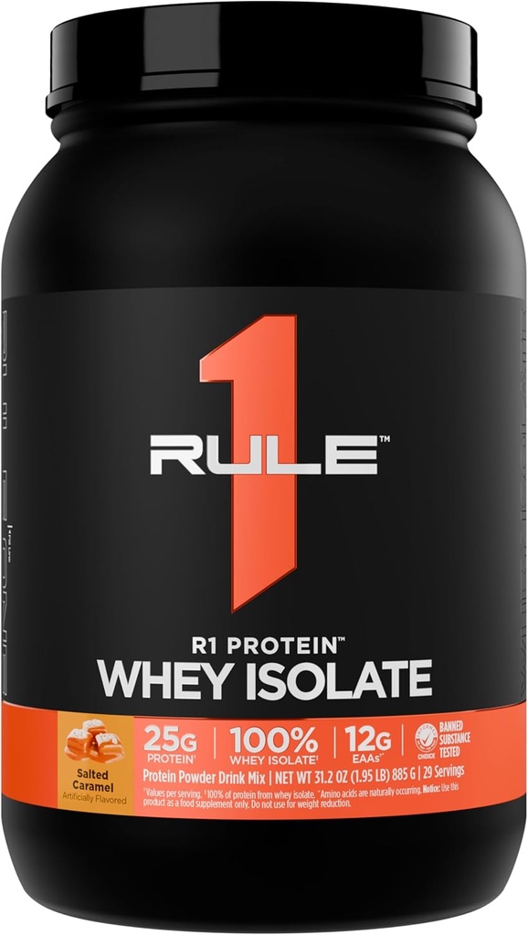 Kural 1 R1 Protein Whey Isolate - 25g protein & 6g BCAA, Workout Recovery (2 Pounds*, Salted Carmel) için izolasyonlu ve Hidrolyzed Kaynaklardan Özel olarak