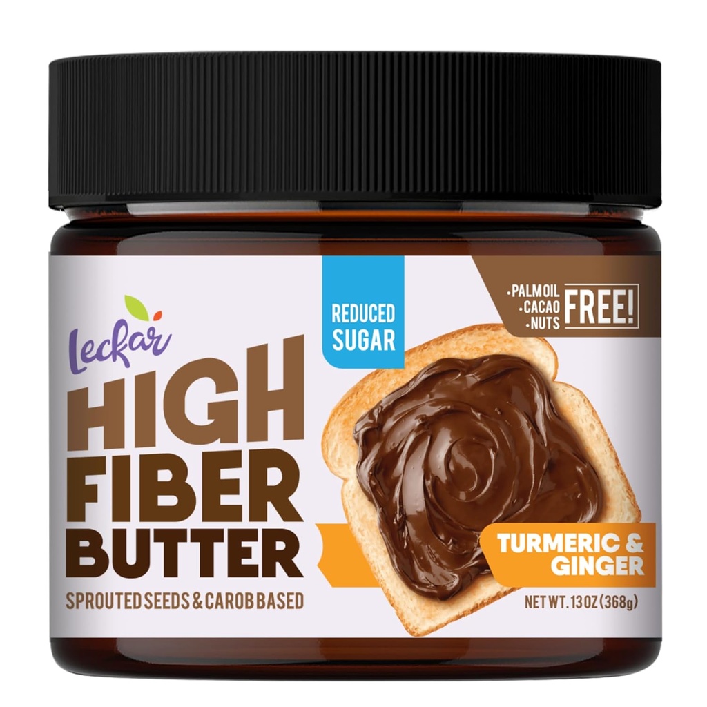Leckar High Fiber Butter (gerekli şeker, fındık ücretsiz, bağırsak mikrobiyom dostu) kolay kahvaltı (Turmeric ve Ginger (redüklenmiş şeker)