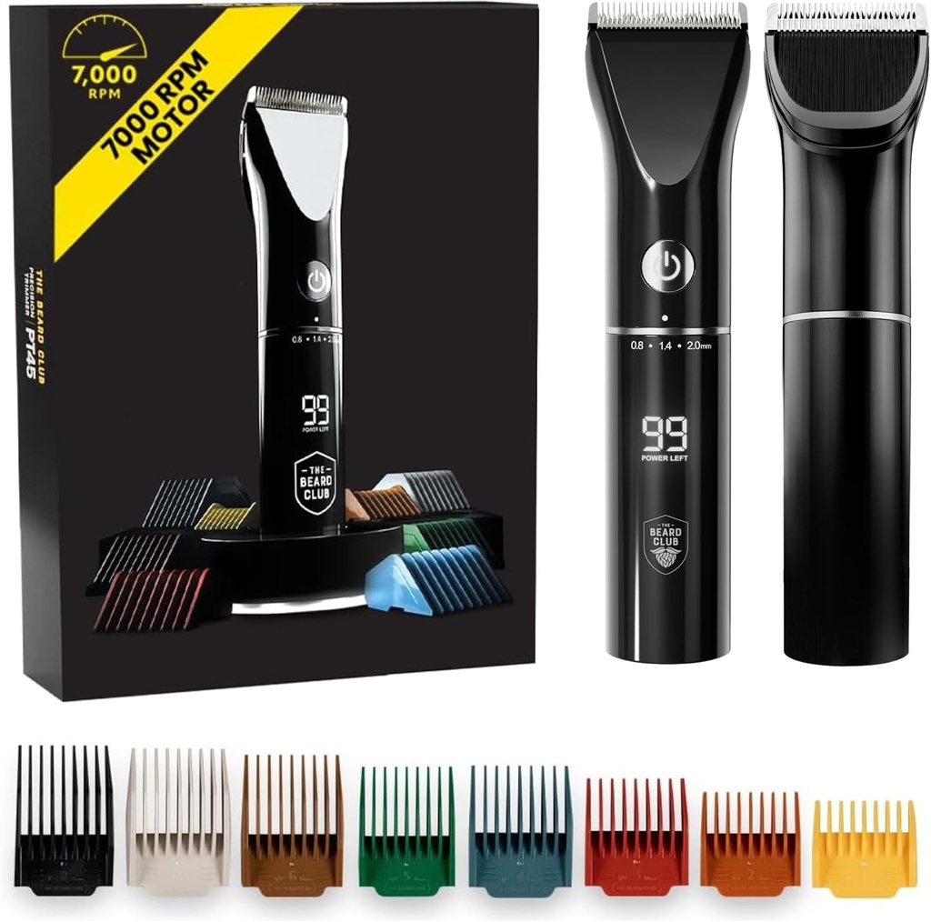 Ayıd Club Ayıd Trimmer for Men - Electric Cordless Isıtma Ayıd & Saç Trimmer - Yüksek Güç 7000 RPM - 8 Renkli Rehberler 45 Benzersiz Trim Uzunluklar - Seyahat Kilitli