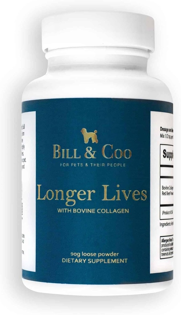 BILL & COO Longer Bovine Collagen Peptides & Beetroot Toz for Köpekler - Digestive, Heart and Liver Support - Dog Commons Supplement Formula - 90g
