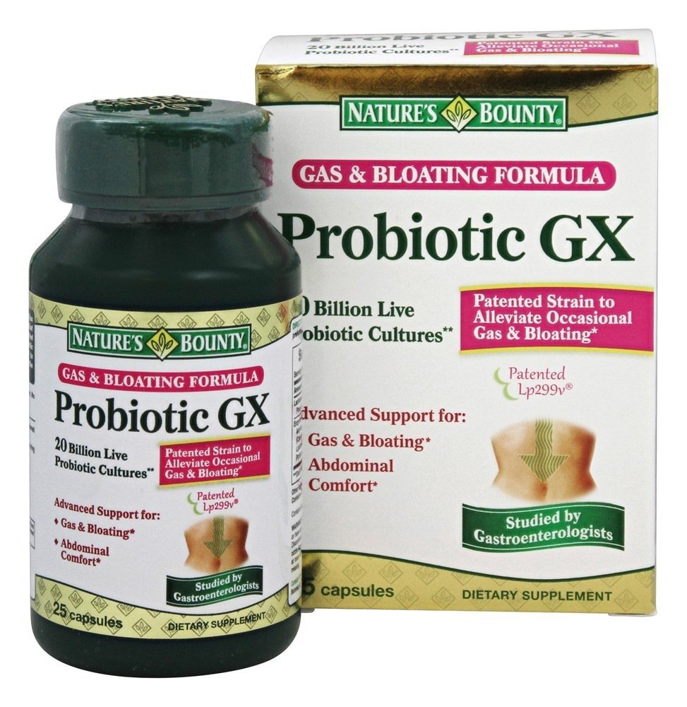 Nature's Bounty Probiyotik GX Gas & Bloating Formula, Capsules 25 ea (Pack of 4)